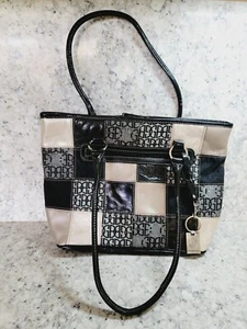 Giani Bernini Handbag Shoulder Tote Purse Neutral Colors Checkered 14x10 - Picture 1 of 18