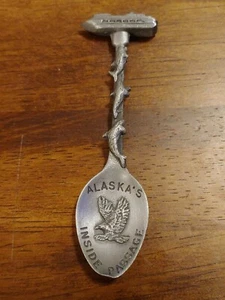 PEWTER ALASKA INSIDE PASSAGE CRUISE SHIP SOUVENIR SPOON WHALES EAGLE - Picture 1 of 11