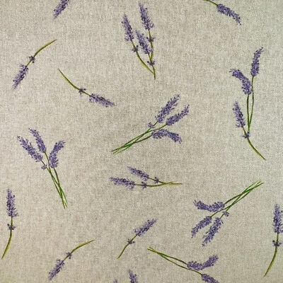 HOUSE OF HABERDASHERY Tessuto artigianale - Stampa fiore lavanda viola su materiale look lino naturale