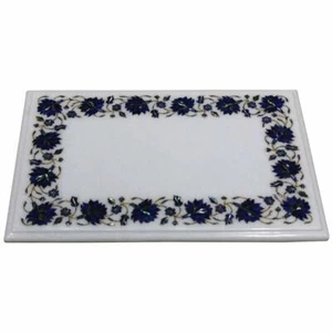 18" x 12" White Marble end Table Top inlay semi precious stone work Pietra Dure - Picture 1 of 2