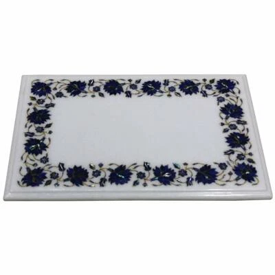 18" x 12" White Marble end Table Top inlay semi precious stone work Pietra Dure  - Image 1 of 2