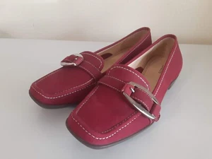 Bass-Anita 3683/682 Womens Slip On Shoes Loafers Heeled Flats Buckle Red 5M - Picture 1 of 7