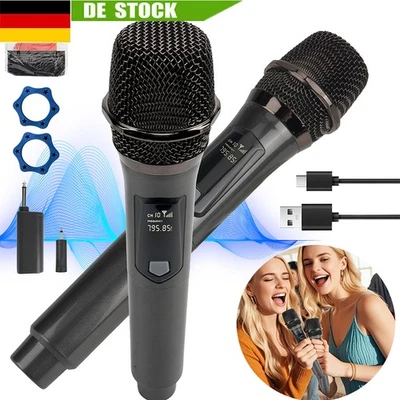 2X Mikrofon kabellos drahtloses Funkmikrofon Microphone Handmikrofon dynamisch - Bild 1 von 4
