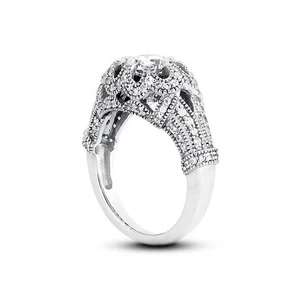 2.94ct G-SI1 Round Natural Diamonds 950 Plat. Vintage Style Accent Ring - Picture 1 of 3