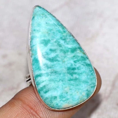 925 Silver Plated Amazonite Ring Handmade Gemstone Jewelry Size US 8 JW - Image 1 of 3