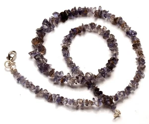 Natural Iolite Gemstone 4 to 9 mm Size Smooth Chips Shape Beads 17" Necklace - Picture 1 of 10