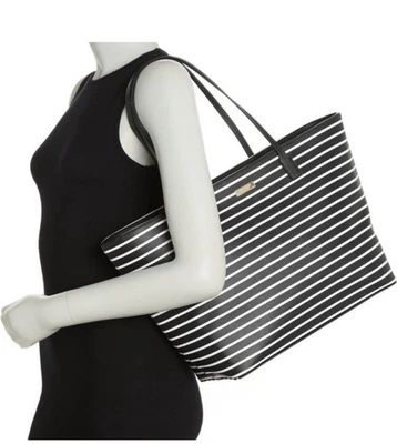 Bolso de hombro grande Kate Spade Shore Street Margareta negro blanco a rayas Foto 1 de 4