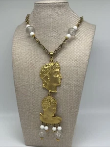 Vintage Estate Find Gold Tone And Beaded Roman Baroque Statement Necklace 18” - Picture 1 of 6