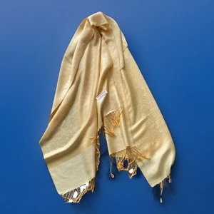 Pashmina Yellow Paisley Shawl/Wrap/Scarf 70% Cashmere Wool 30% Silk 78” X 26” - Picture 1 of 4