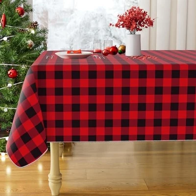  Rectangle Christmas Waterproof Vinyl 84" x 60" (Rectangular) Red and Black - Image 1 of 4