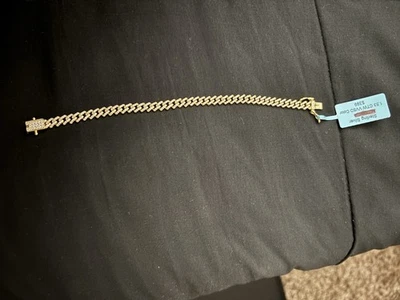 Sterling Silver 925 Gold Played 4.36 CTW VVSD w Ster Silver  Cuban Bracelet - Image 1 of 2