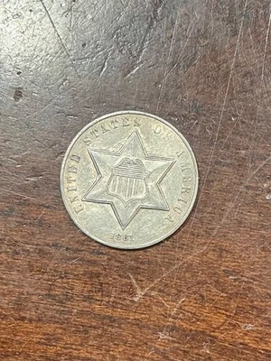 1861 THREE CENT SILVER NICE AU PLEASING TYPE COIN - Image 1 of 2