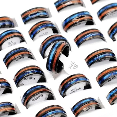 Lotes a granel 30 anillos de banda con patrón de madera para hombres moda acero inoxidable dijes joyería Foto 1 de 4