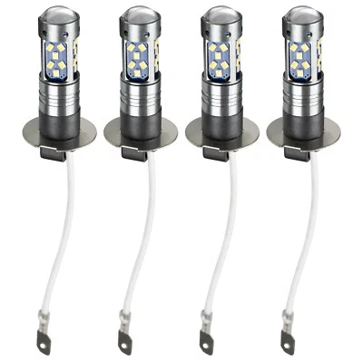4pc H3 LED Bulb 27-SMD Xenon White Car Van Fog Light Lamp Bulbs Low Beam W/ Lens - Image 1 of 4