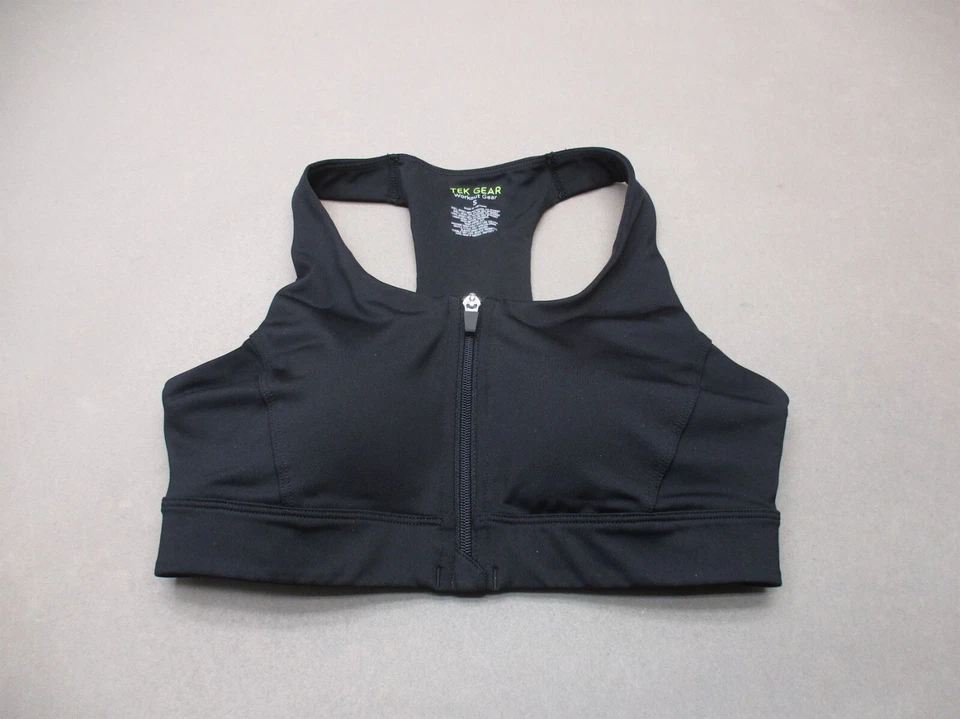 TEK GEAR Size S Womens Black Lined Wireless Front Zip Racer Back Sports Bra 3Q - Изображение 1 из 4