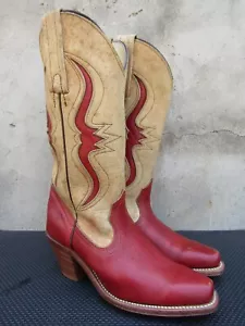 Botas Frye para Mujer 5.5 B De Colección Cuero Lagarto Rojo Incrustación Tacón Western - Imagen 1 de 9