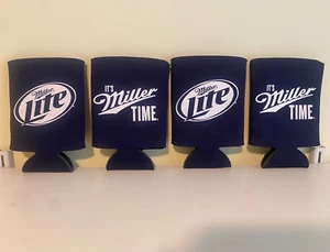 [Lot of 4] Miller Lite IT'S MILLER TIME Beer Can Koozie Navy Blue/White Graphic - Picture 1 of 1