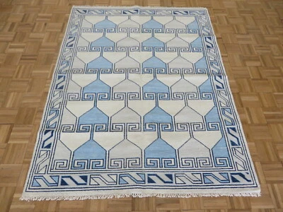 5'1 x 6'7 Hand Knotted Light Blue Geometric Oushak Oriental Rug G11891 - Image 1 of 4