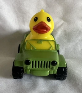 Yellow Rubber Duck in a Green Squeaking Jeep Ducking Dashboard Ornament - Picture 1 of 5