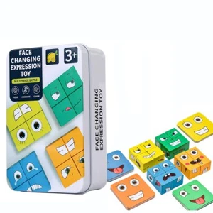 Wooden Face-Changing Cube Game Expressions Matching Block Puzzles Building Ga... - Picture 1 of 9