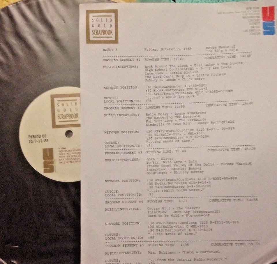 10/13/89 SOLID GOLD SCRAPBOOK SALUTES 15 50's & 60's MOVIE MUSIC HITS/INTERVIEWS - Image 1 of 1