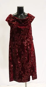 Adrianna Papell Women's Sequin Velvet Slit A Line Dress EJ1 Garnet US 14 NWT - Picture 1 of 5