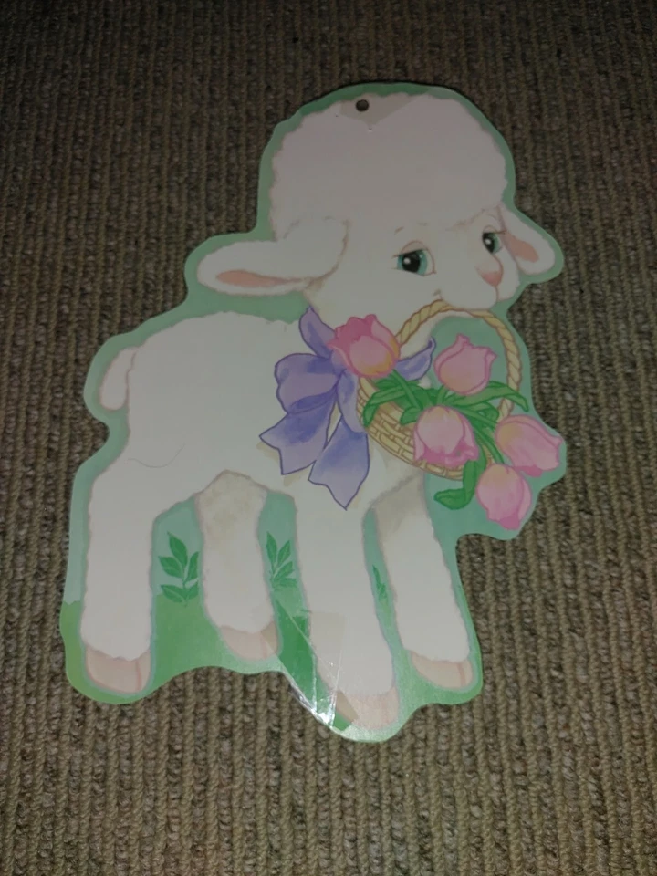 De colección Eureka Troquelado Primavera Cordero de Pascua Tulipanes en Cesta Dos Caras 8" x 12" Foto 1 de 1