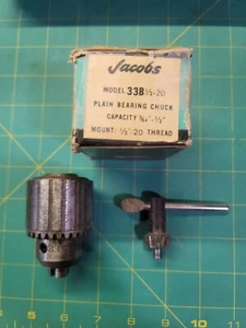 JACOBS 33B 1/2-20 PLAIN BEARING CHUCK AND KEY NEVER USED - Picture 1 of 4