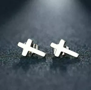 Ohrringe Kreuz Edelstahl Silber Ohrstecker Schmuck Ohrschmuck Neu - Bild 1 von 1