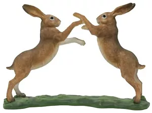 SALE Twin Hares Ornament Natural Colour Hare Ornament Sculpture Statue Figurine - Picture 1 of 10