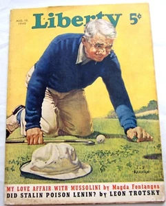 Liberty Magazine August 1940 Old Golfer Finds Four Leaf Clover Mussolini Trotsky - Foto 1 di 5