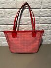 Coach Poppy Oxford Signature Tote Red Jacquard fabric Gold Hardware #25051