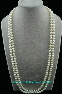 Collar de perlas naturales largas redondas de 7-8 mm blancas de agua dulce 36-100" - Imagen 1 de 16