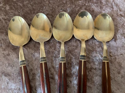 Vintage Löffel, Thailand, Messing / Bronze mit Holz, 5 Stück (947) - Bild 1 von 3