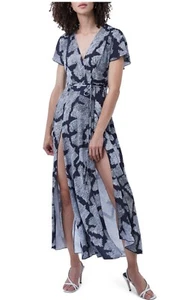 French Connection Remy Maxikleid Damen 12 dunkelblau weiß V-Ausschnitt Frontschlitz - Bild 1 von 9