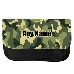 PERSONALISED CAMOUFLAGE PRINT SCHOOL GIRLS BOYS PENCIL CASE / MAKE UP BAG GIFT - Picture 1 of 5