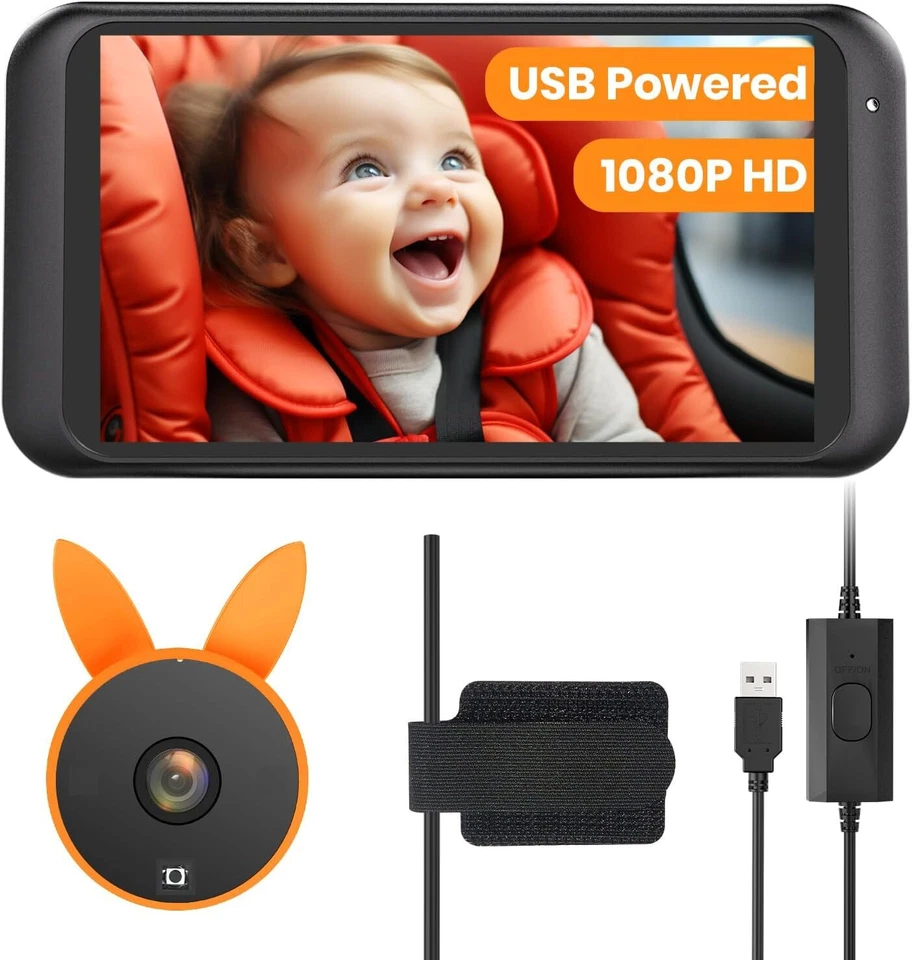 Cámara USB Coche Bebé Plug-Play 4.5" 1080P 360 Rotación Asiento Coche Monitor de Vista Trasera Foto 1 de 2