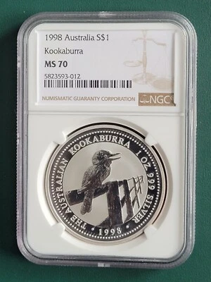 1998 Australia Coin Kookaburra 1 oz 0.999 Silver NGC MS70 - Image 1 of 2