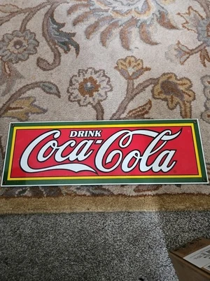 Vntg coca cola enamel sign, Red, Yellow,green Metal Sign “ Drink Coca-cola” - Image 1 of 4