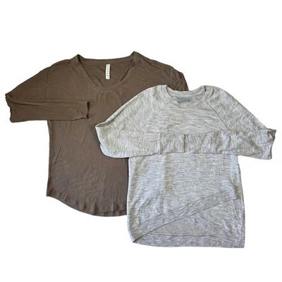 Camisa Athleta Mujer S Gris Marrón Manga Larga Ropa Activa Atletismo Gimnasio Entrenamiento Foto 1 de 4
