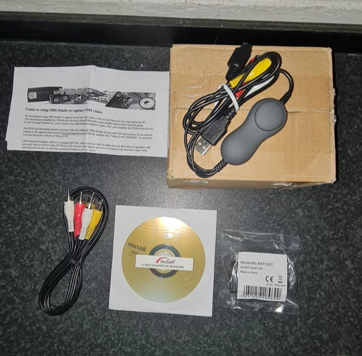 USB Video Capture Adapter VHS to PC Converter + SCART, RCA, Software & Cables - Image 1 of 4