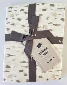 WEST ELM IKAT FLORAL PILLOWCASES GRAY/WHITE STANDARD NEW SET OF 2 MODERN BEDDING - Picture 1 of 5
