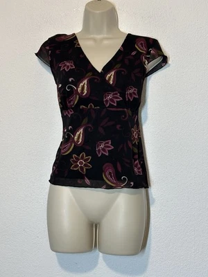 Y2K Babydoll Empire Top Dark Floral Whimsigoth Fairy Small Nine &Co - Image 1 of 4