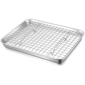 Toaster Oven Pan with Cooling Rack Set, 10.5’’ x 8’’ x 1’’ Stainless Steel Co... - Picture 1 of 7