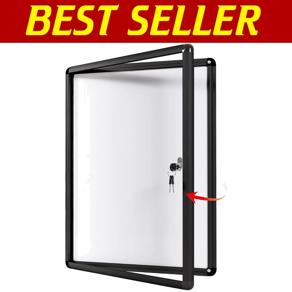 Lockable Magnetic Bulletin Board with Acrylic Door - 26x20 Inches, Black Frame - Image 1 of 4