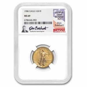 1986 1/4 oz American Gold Eagle MS-69 NGC (Everhart) - Picture 1 of 3