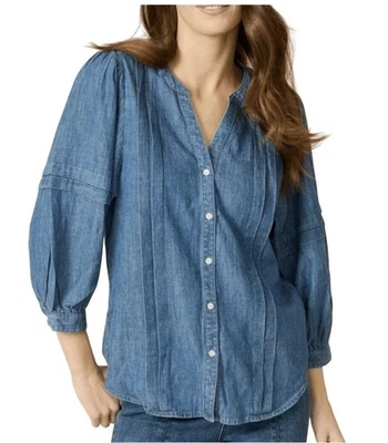 J. McLaughlin верхний размер большой Laramie Chambray джинсовой ткани воздушный шар рукав блузка богемное - Изображение 1 из 4