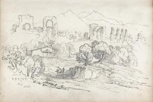 Antiguo dibujo a lápiz PAISAJE EN FREJUS FRANCIA GRAND TOUR 1838 - SIGLO XIX - Imagen 1 de 4