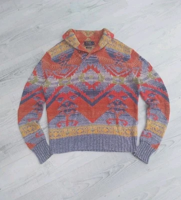 Polo Ralph Lauren Mens Hand Knit Shawl Jumper Sweater M Southwestern Aztec - Image 1 of 4