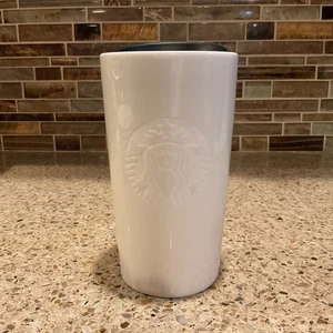 Starbucks Mug Tumbler w/Lid 12 oz Etched 2020 Mermaid Siren White Ceramic Travel - Picture 1 of 15